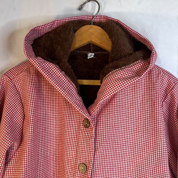 MissLook Gingham Plaid Hooded Faux Fur Lined Jacket Preppy Boho Size XL - Picture 3 of 14